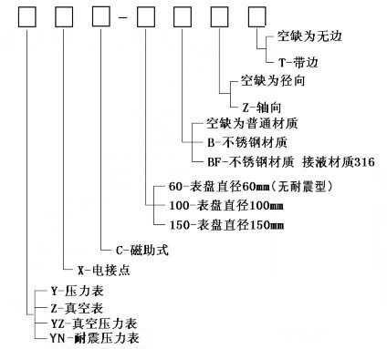 電接點(diǎn)壓力表選型圖示