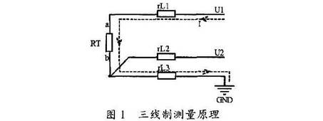 三線制PT100熱電阻測(cè)量原理圖示