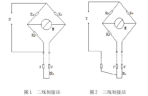 熱電阻二線制，三線制接法示意圖